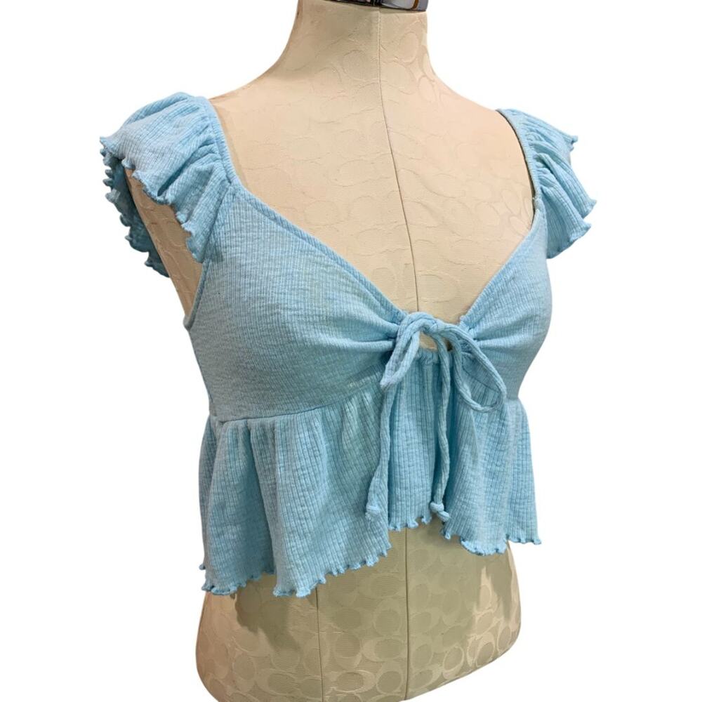 Small American Eagle Womens Blue Tie Front Keyhole Crop Top
